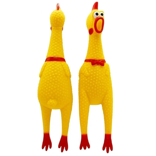 Brinquedo mordedor galinha de plástico para pets 17 cm