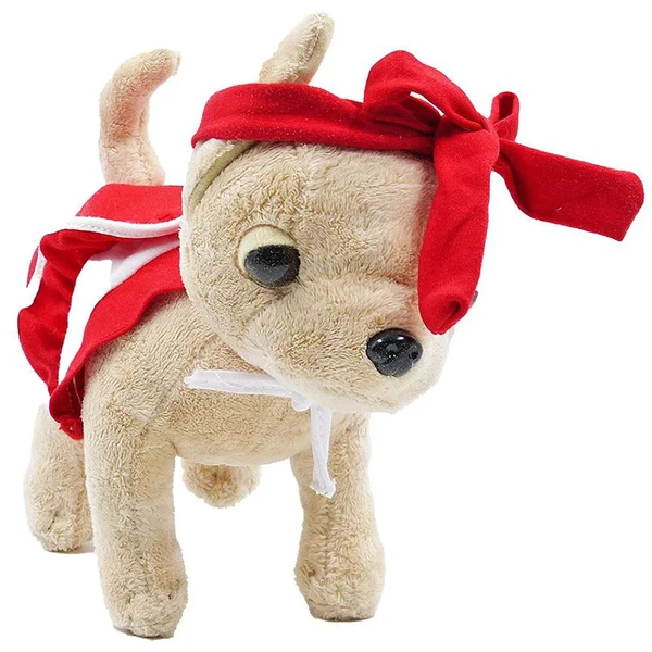 Cachorro de pelúcia Chihuahua com vestido e tiara 22 cm