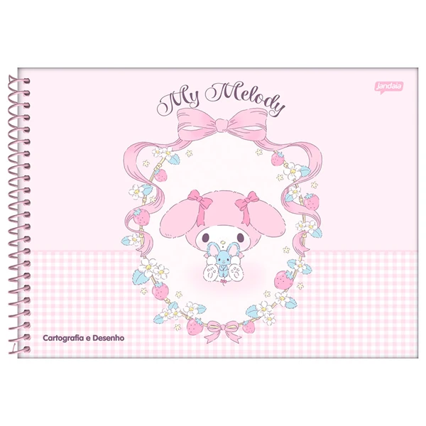 Caderno espiral universitário Cartografia e Desenho My Melody Sanrio Jandaia 80 folhas