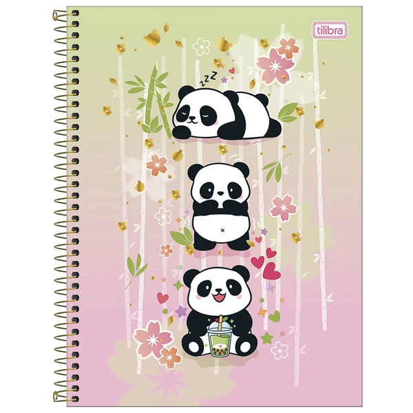 Caderno espiral universitário Lovely Panda Friend Tilibra 1 matéria 80 folhas - capas sortidas