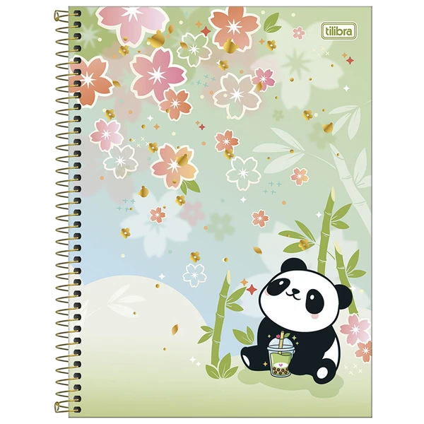 Caderno espiral universitário Lovely Panda Friend Tilibra 1 matéria 80 folhas - capas sortidas