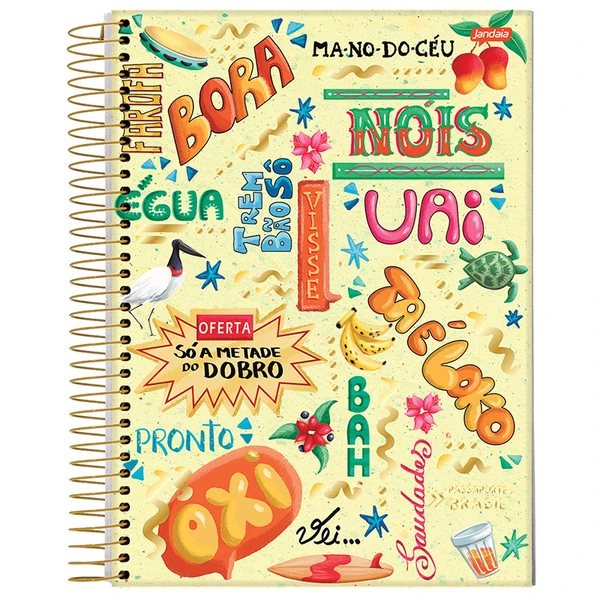 Caderno espiral universitário Passaporte Brasil Jandaia 160 folhas