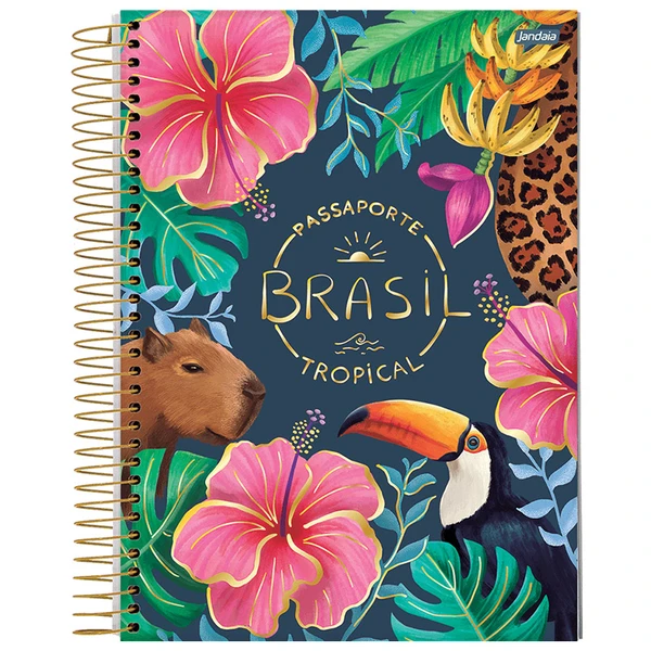 Caderno espiral universitário Passaporte Brasil Jandaia 160 folhas