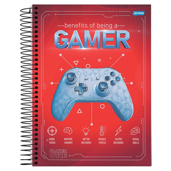 Caderno espiral universitário Player 1 Jandaia 192 folhas