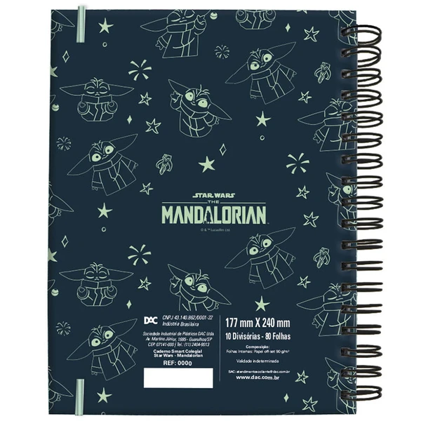 Caderno inteligente espiral Smart Colegial Grogu The Mandalorian DAC 80 folhas 17,7x24