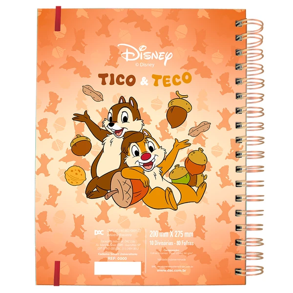 Caderno inteligente espiral Smart universitário Tico e Teco Disney DAC 10 divisórias 80 folhas 20x27,5