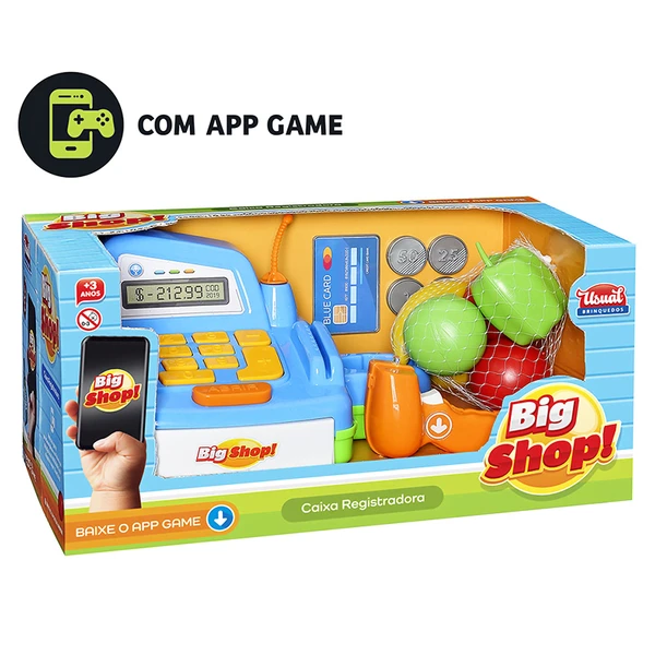 Caixa registradora com acessórios, vegetais para comprar, LED e som de bip no leitor Big Shop