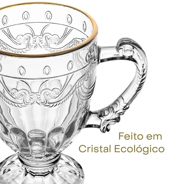 Caneca de vidro com fio de ouro para chá, cappuccino e chocolate quente Imperial Lyor 190 ml
