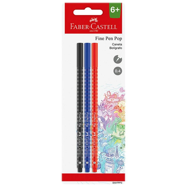 Caneta Fine Pen Pop 0.4 mm Faber-Castell 3 unidades
