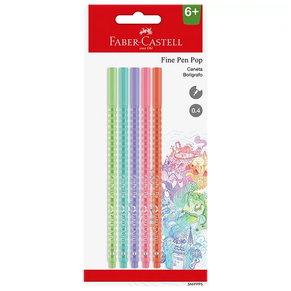 Caneta Fine Pen Pop Pastel Faber-Castell 0.4 mm 5 peças