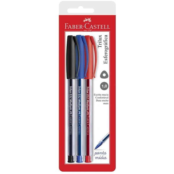 Caneta esferográfica Trilux Faber-Castell 1,0 mm 3 cores