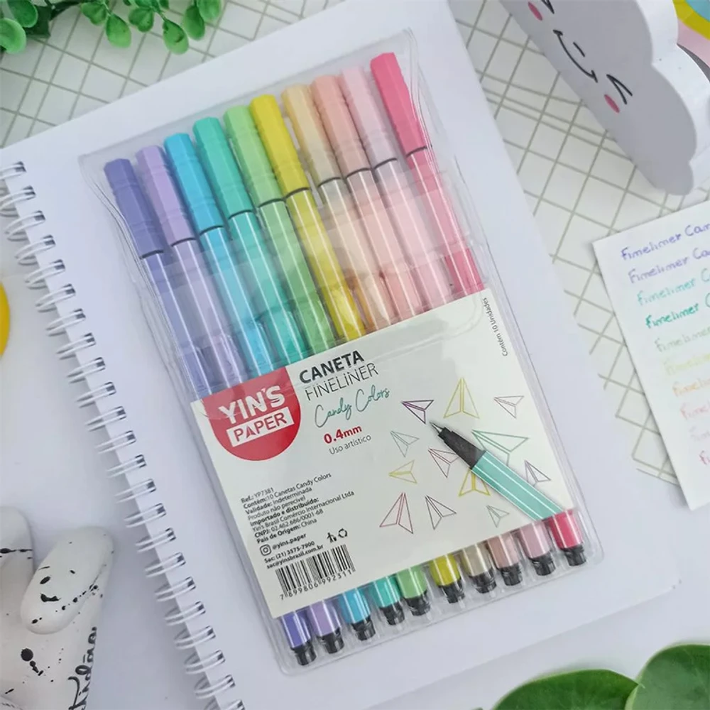 Caneta fineliner hidrográfica Candy Color com ponta fina 0.4 mm 10 unidades