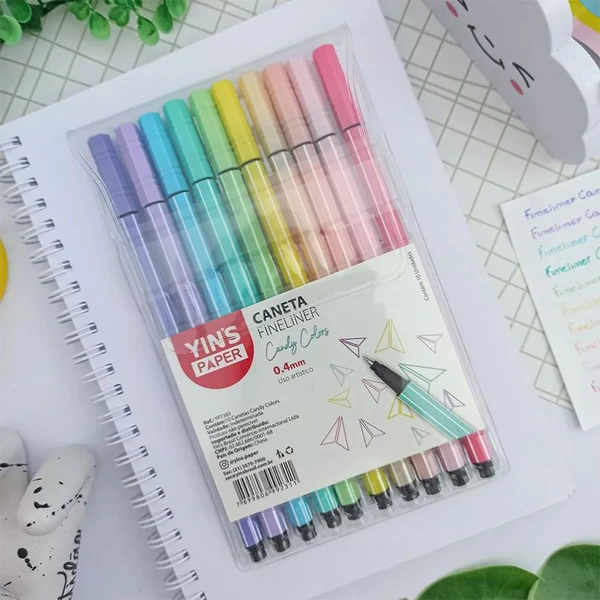 Caneta fineliner hidrográfica Candy Color com ponta fina 0.4 mm 10 unidades