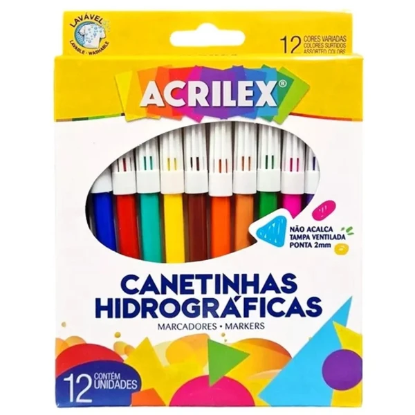 Caneta hidrográfica Acrilex 12 cores