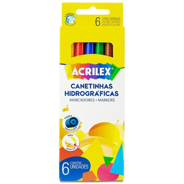 Caneta hidrográfica Acrilex 6 cores