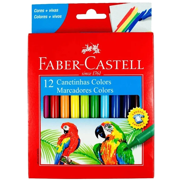 Canetas hidrográficas 12 cores clássicas Faber-Castell
