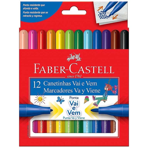 Canetas hidrográficas Vai e Vem 12 cores clássicas Faber-Castell