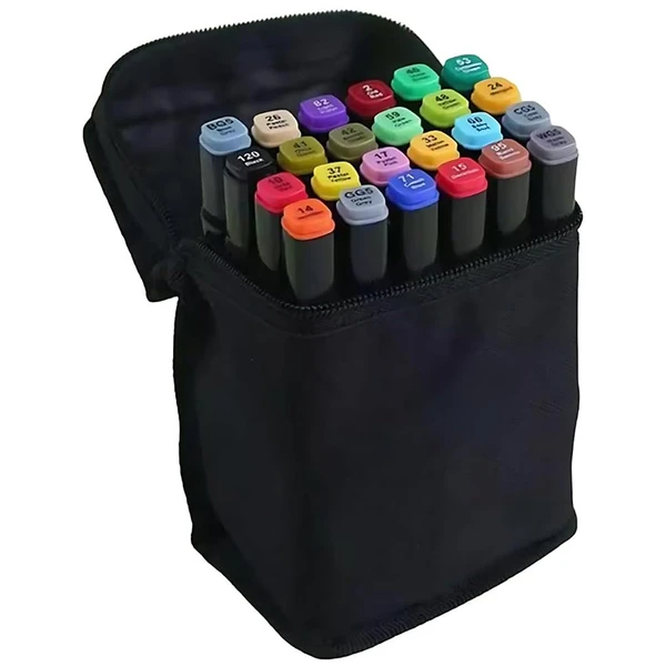 Canetinhas para colorir com ponta dupla e estojo preto 24 cores