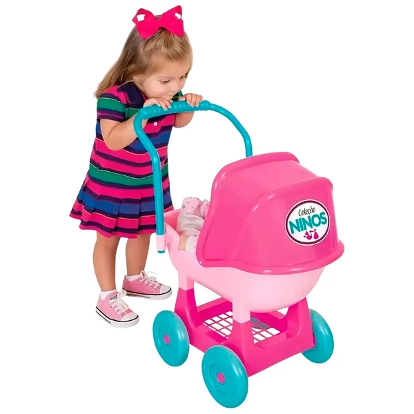 Carrinho de boneca com porta objetos e capota regulável Ninos Reborn