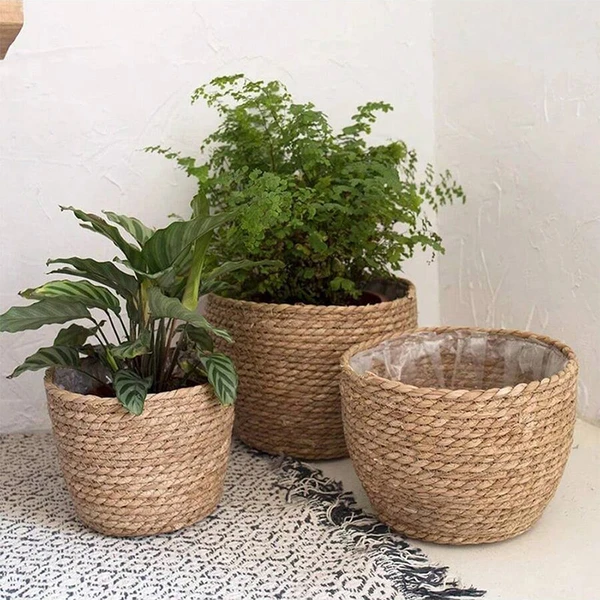 Cesto decorativo em vime para cobrir vasos 3 peças