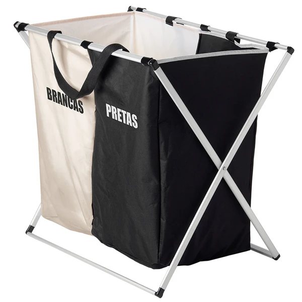 Cesto organizador duplo dobrável com alças para roupas pretas e brancas Lyor 59x38x57
