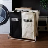 Cesto organizador duplo dobrável com alças para roupas pretas e brancas Lyor 59x38x57