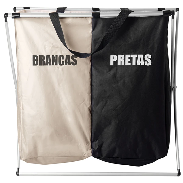 Cesto organizador duplo dobrável com alças para roupas pretas e brancas Lyor 59x38x57
