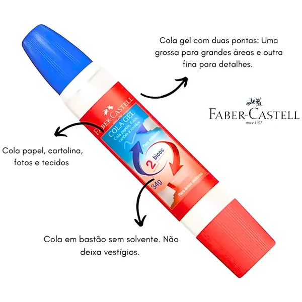 Cola Gel com 2 bicos para detalhes e áreas maiores Faber-Castell 34 g
