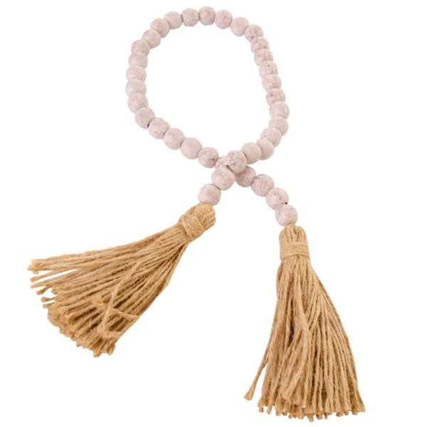 Colar decorativo com contas de madeira e tassel nas pontas 75 cm