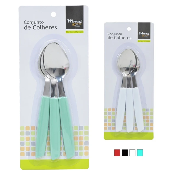 Colher inox com cabo plástico 3 peças