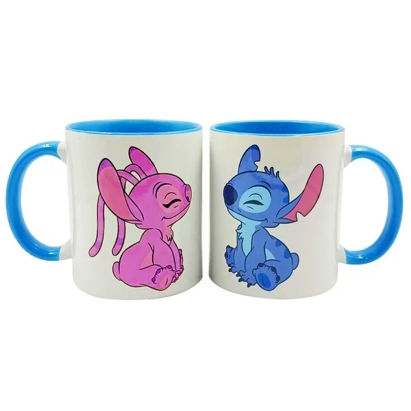 Conjunto 2 canecas Minha Metade Stitch e Angel Disney Zona Criativa 350 ml
