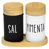 Conjunto 2 porta condimentos com tampa e bandeja de bambu para sal e pimenta Doha 90 ml
