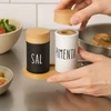Conjunto 2 porta condimentos com tampa e bandeja de bambu para sal e pimenta Doha 90 ml