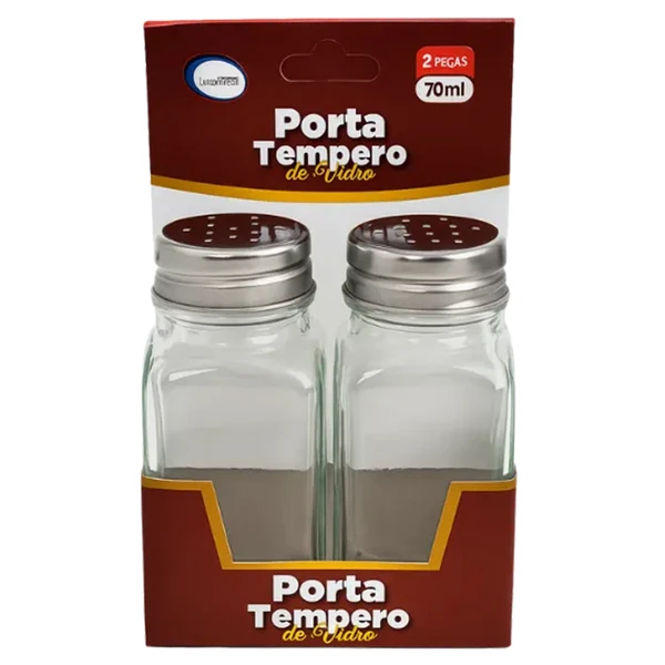 Conjunto 2 saleiros de vidro com tampa metálica 70 ml 4x9