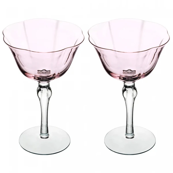 Conjunto 2 taças de vidro coupe rosa com cinza Lily Wolff 300 ml