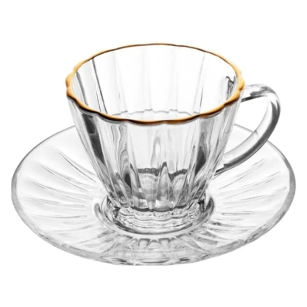 Conjunto 2 xícaras de cristal com pires para café com fio de ouro Radial Lyor 90 ml