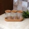 Conjunto 3 porta condimentos com tampa e bandeja de rolha Essência Lyor 500 ml