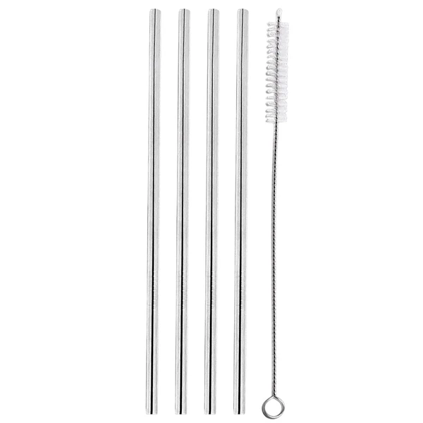 Conjunto 4 canudos ecológicos reutilizáveis de metal com escova para limpeza