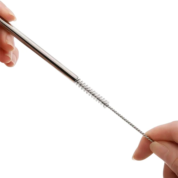Conjunto 4 canudos ecológicos reutilizáveis de metal com escova para limpeza