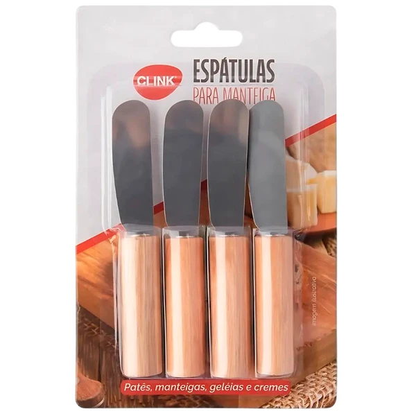 Conjunto 4 espátulas para manteiga com cabo de madeira 10 cm