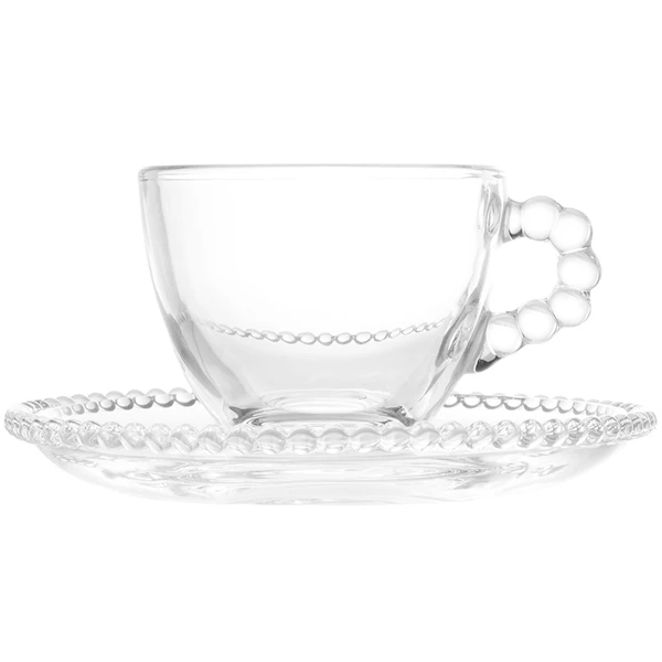 Conjunto 4 xícaras de cristal para café com pires Pearl Wolff 80 ml