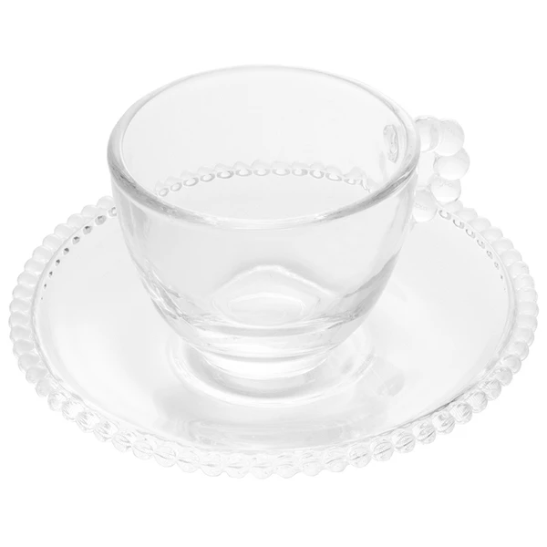 Conjunto 4 xícaras de cristal para café com pires Pearl Wolff 80 ml