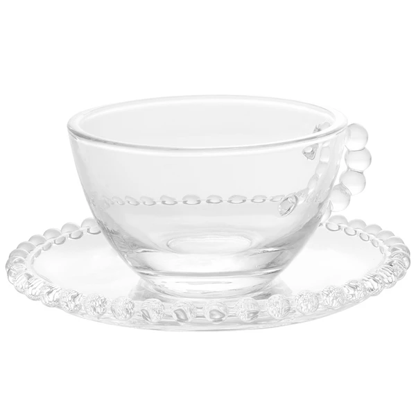 Conjunto 4 xícaras de cristal para chá com pires Pearl Wolff 180 ml