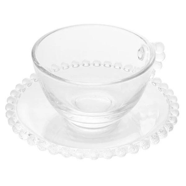 Conjunto 4 xícaras de cristal para chá com pires Pearl Wolff 180 ml