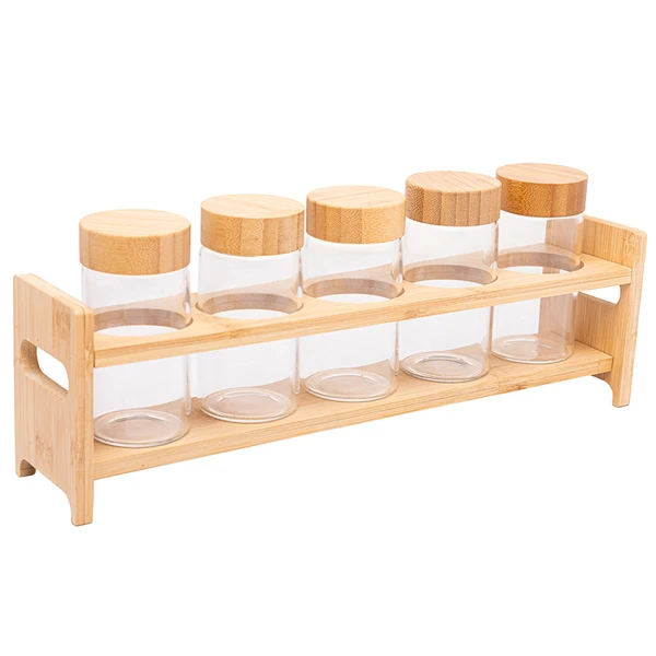 Conjunto 5 porta condimentos com suporte de bambu Wolff