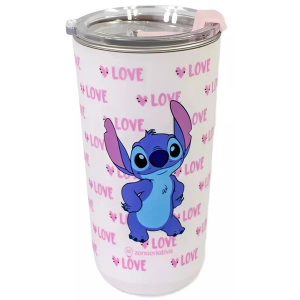 Copo com tampa hermética Stitch e Angel Disney Zona Criativa 500 ml