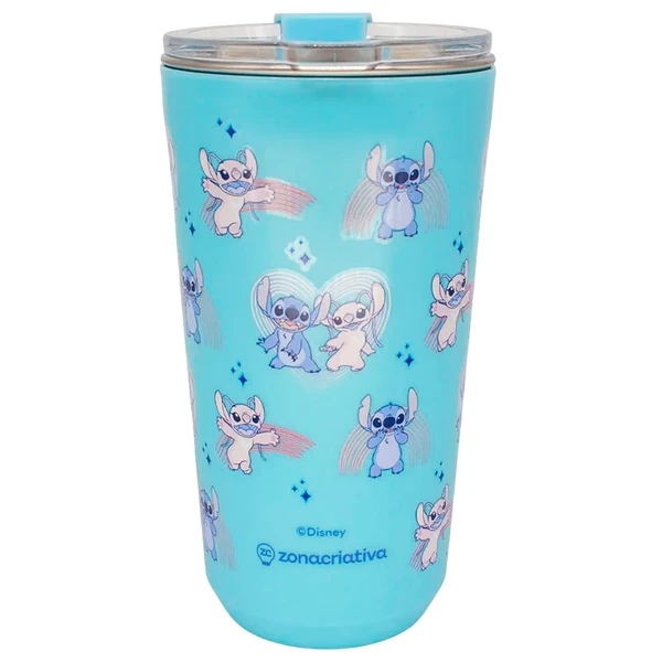 Copo com tampa hermética Stitch e Angel Disney Zona Criativa 500 ml