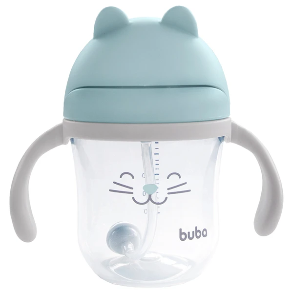 Copo infantil com alça removível e dispositivo anti-ingestão de ar Gatinho azul Buba 220 ml