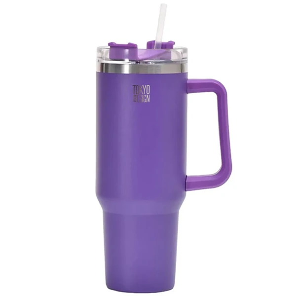 Copo térmico em inox dupla camada com canudo plástico reutilizável Virgínia 1,3 litros