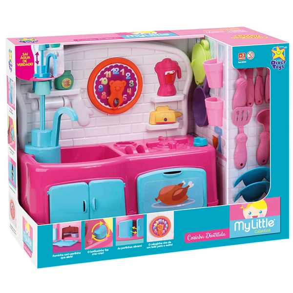 Cozinha infantil My Little fogão, forninho, utensílios e torneira que sai água de verdade